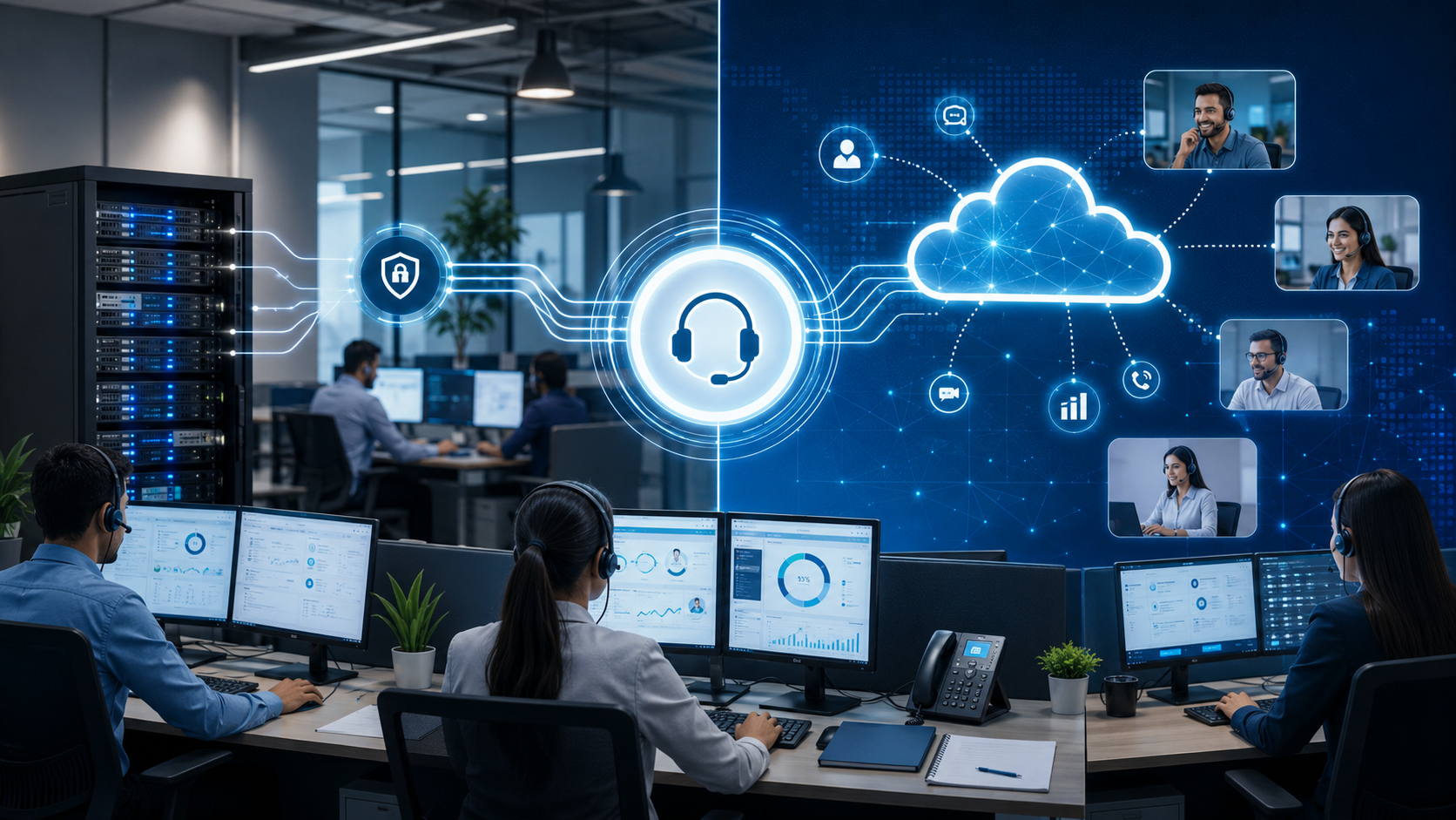 Hybrid call center Hybrid hosted call center نظام كول سنتر مختلط