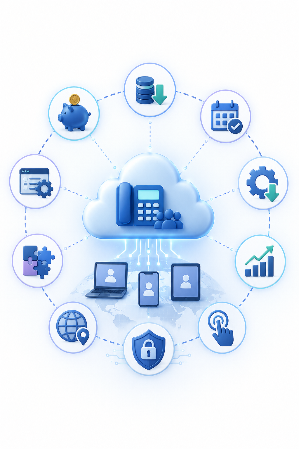 benefits of a Cloud PBX System technical and economic benefits of cloud pbx system الفوائد الإقتصادية التقنية للنظام السحابي